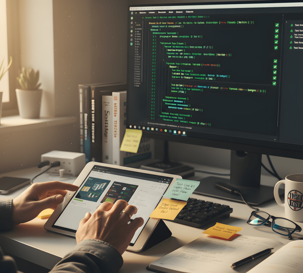 QA workspace showing manual testing documentation alongside automation code, representing the balance between manual and automated testing approaches