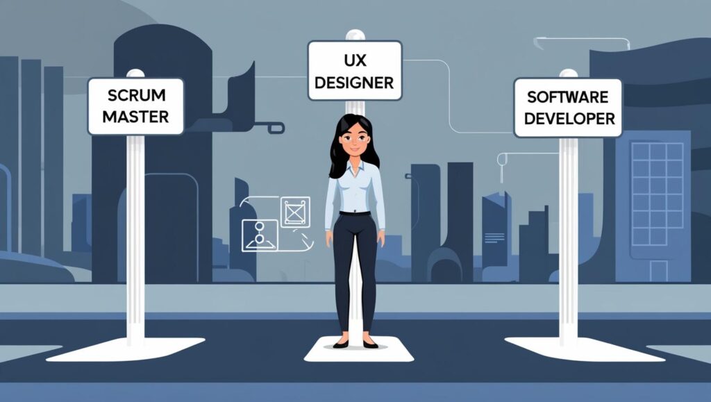 A QA professional standing at a career crossroad