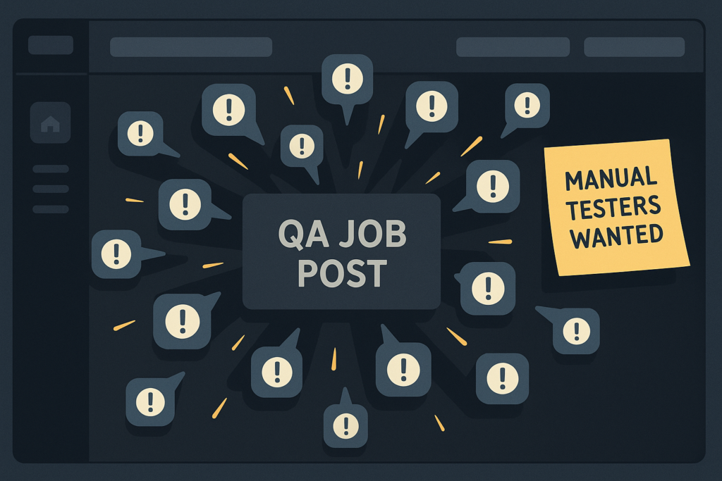 QA job post going viral on LinkedIn with exploding notifications and manual testing callout.