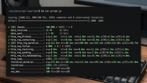 k6 load testing tutorial terminal output showing performance metrics for QA engineers