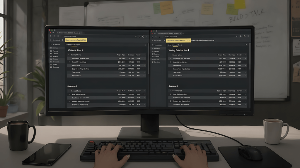 QA engineer running a two-account test to check for BOLA and IDOR vulnerabilities in an API endpoint