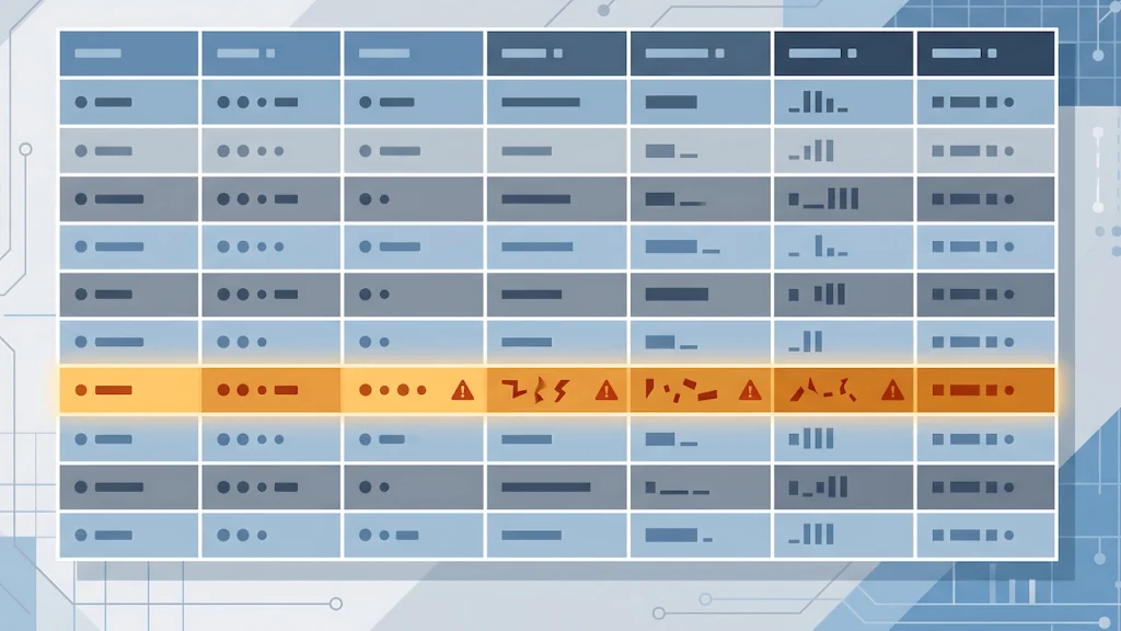 Abstract illustration of a database table with one row highlighted to represent a hidden data issue